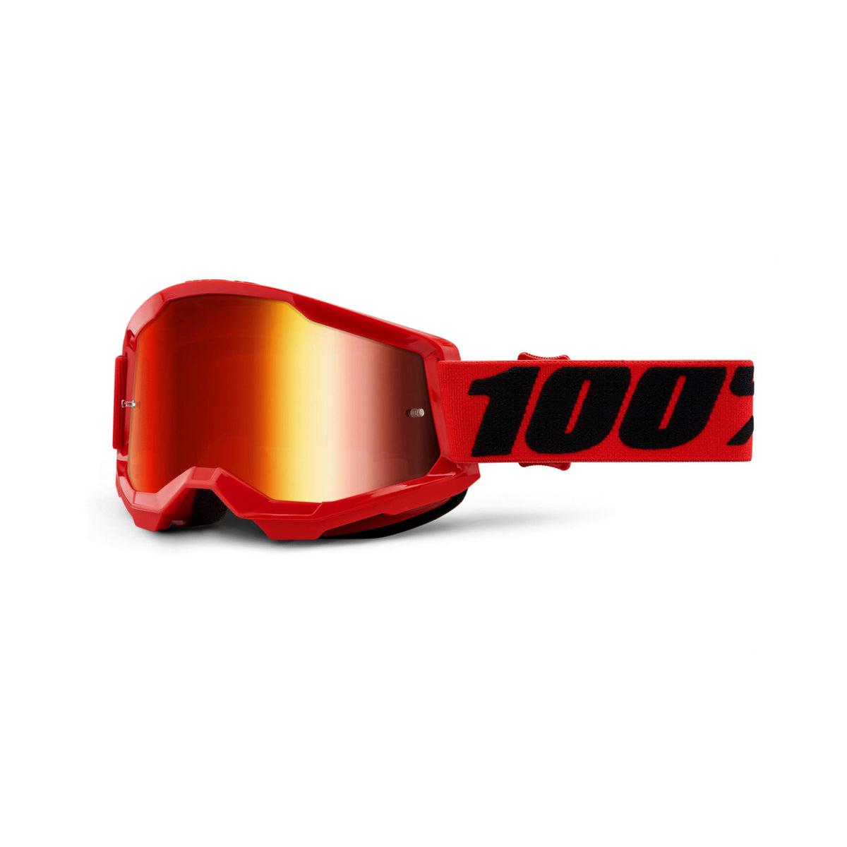 100% Strata 2 front view red frame with mirror red lens showing clear field of view