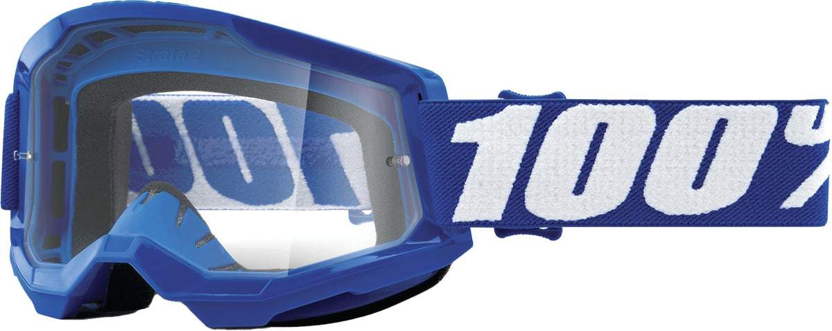 100% Strata 2 front view blue frame with clear lens showing wide vision