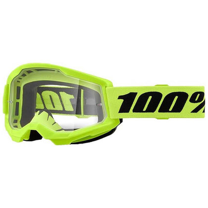 100% Strata 2 goggle front view showing clear lens and secure seal