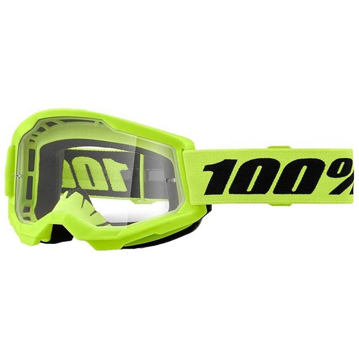 100% Strata 2 goggle front view showing clear lens and secure seal