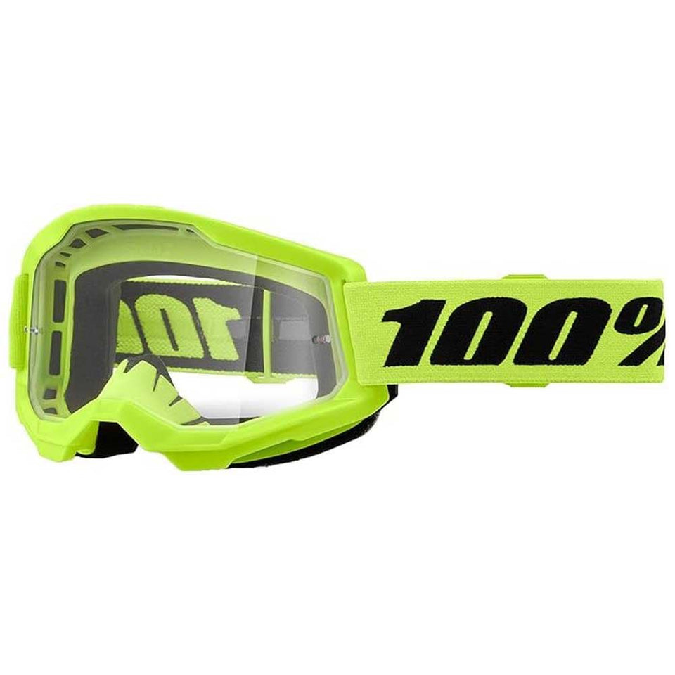 100% Strata 2 goggle front view showing clear lens and secure seal