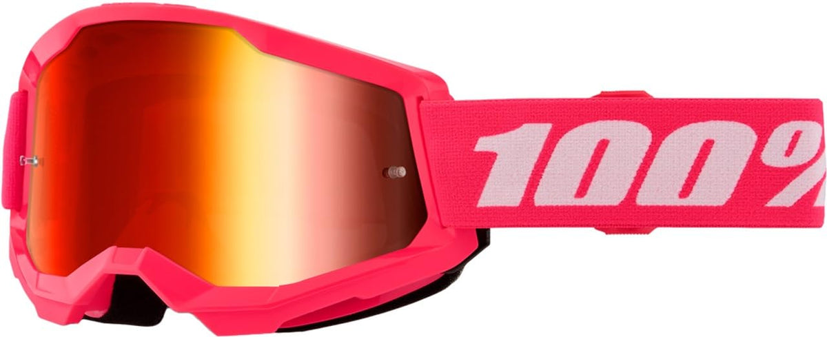 100% Strata 2 front view in pink with mirror red lens showing wide view benefit