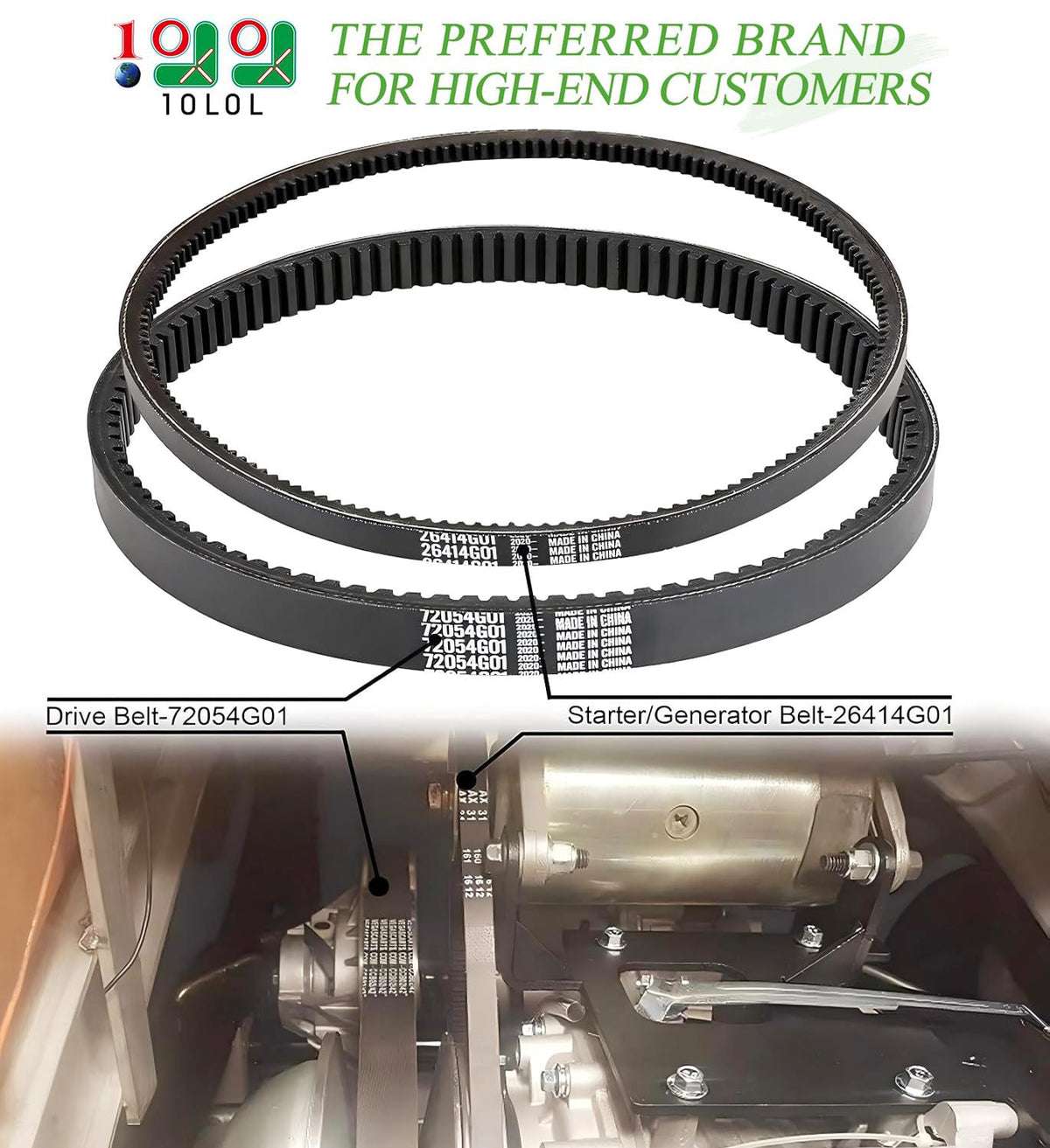 10L0L drive belt close-up showing textured ribs for better grip and longevity