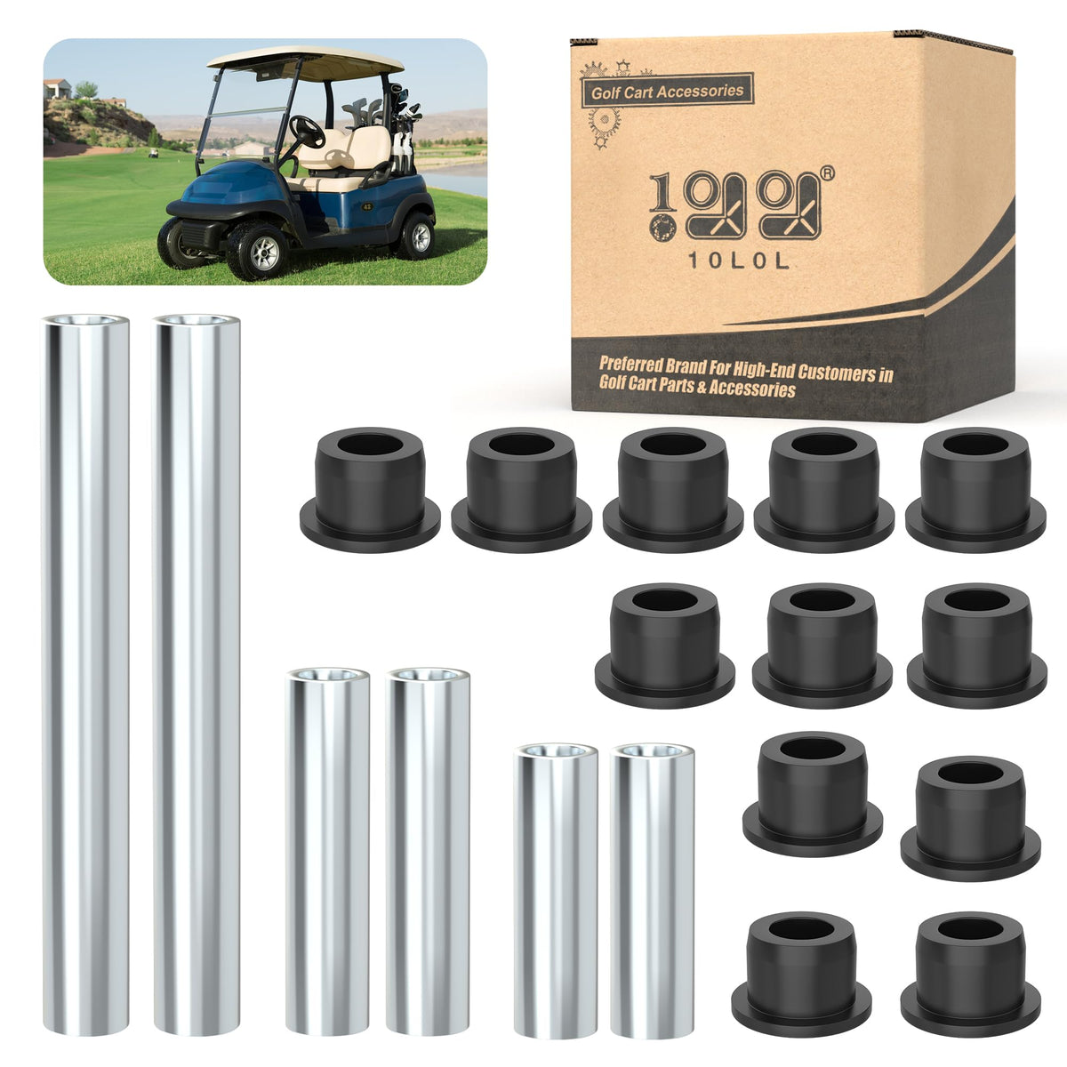 10L0L kit packaging showing all included bushings and sleeves for clear identification