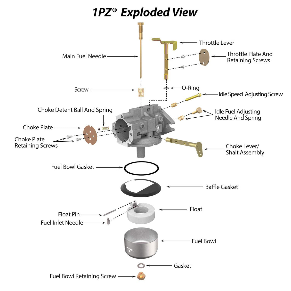 1PZ carburetor detail showing cast iron body and gasket surface for durability