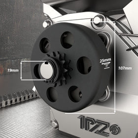 1PZ close-up of 12-tooth sprocket teeth highlighting precise machining for smooth chain fit