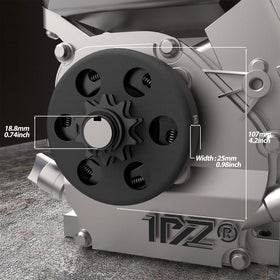 1PZ clutch close-up of 10-tooth sprocket for precise chain engagement