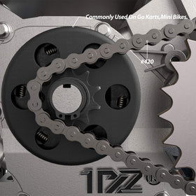 1PZ clutch mounted on a minibike demonstrating smooth engagement