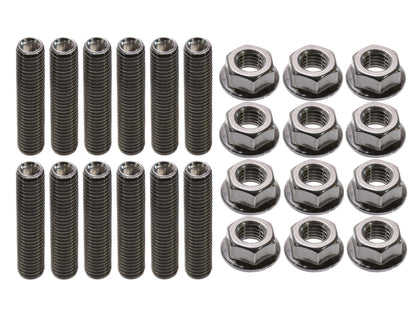 269 Motorsports front view of stud kit showing polished M8 studs and nuts for durable header installs