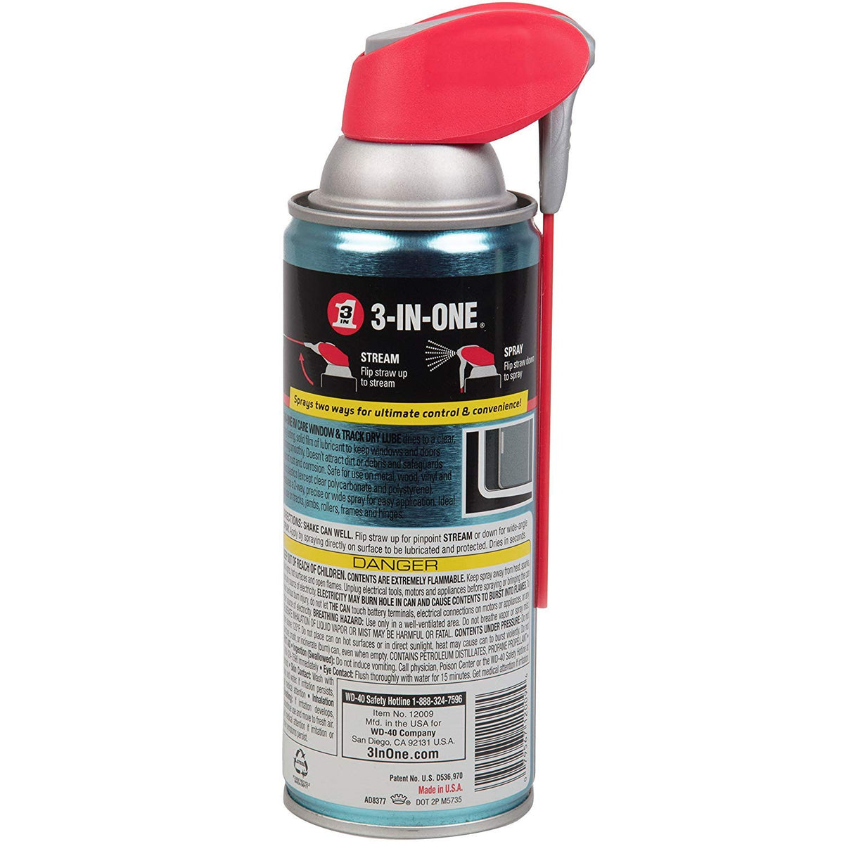 3-IN-ONE dry lube on window track, quick-drying film keeps tracks clean and smooth