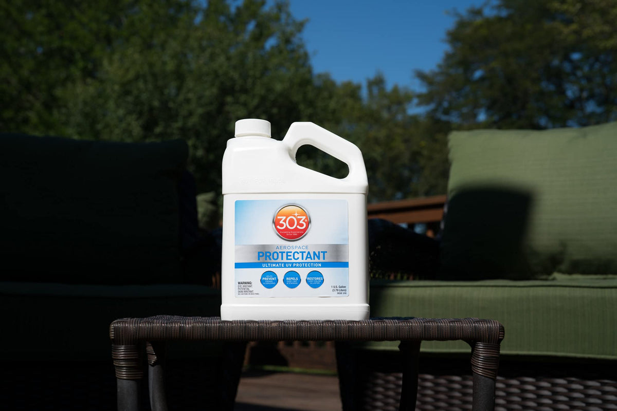 303 Products used on outdoor chair showing protection from sun benefit