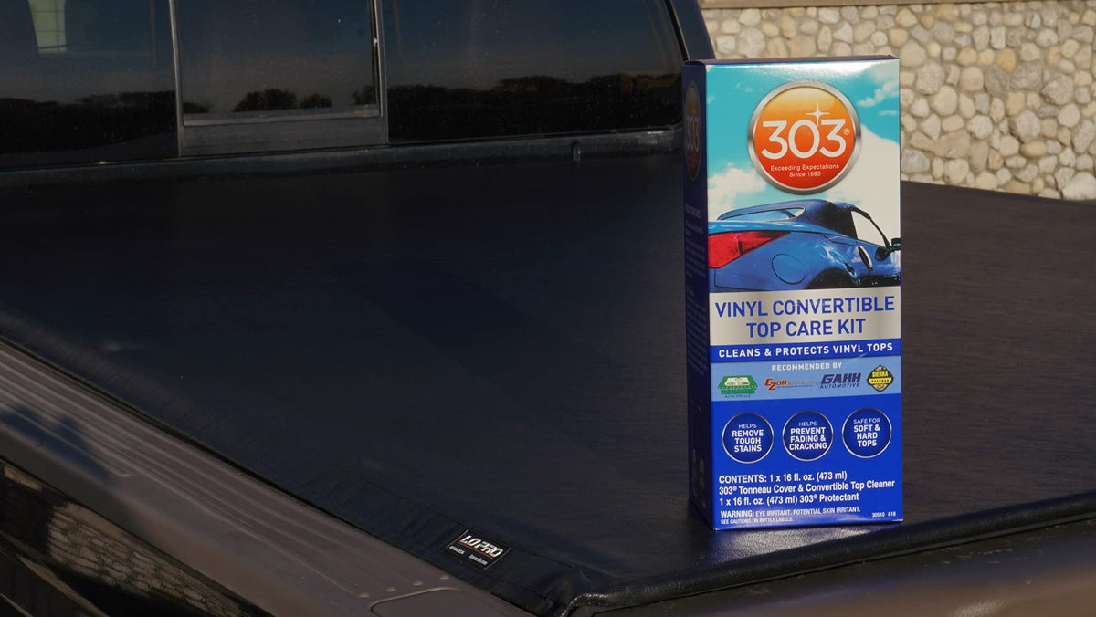 303 Products cleaning kit stored in a car trunk for convenient maintenance on the road