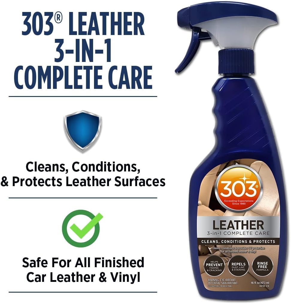303 Products Leather 3-in-1 being applied to car seat restores appearance