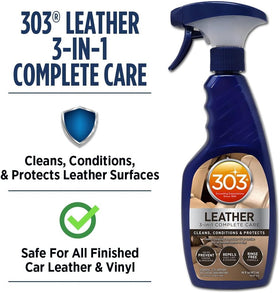 303 Products Leather 3-in-1 being applied to car seat restores appearance