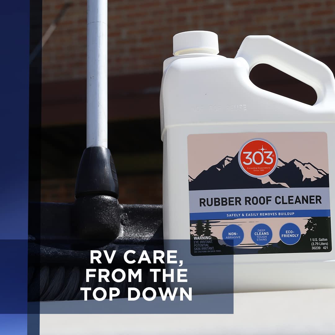 303 Products in use scrubbing RV roof to remove embedded dirt and buildup