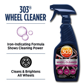 303 Products being sprayed onto a wheel, demonstrating easy application and coverage