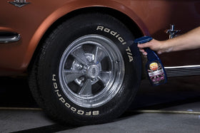 303 Products used during detailing on a car wheel demonstrating efficient brake dust removal