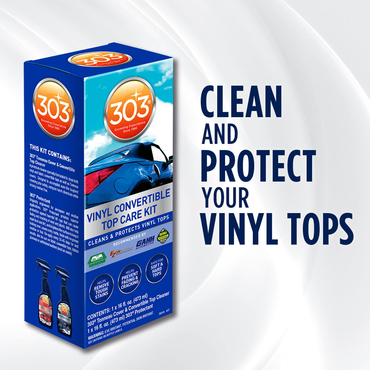 303 Products spray being applied to a vinyl top to show simple, even coverage