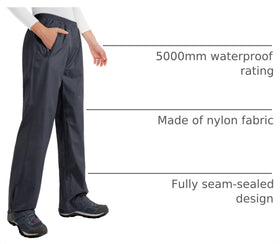 33,000ft adjustable leg cuff with Velcro showing easy fit over boots and shoes