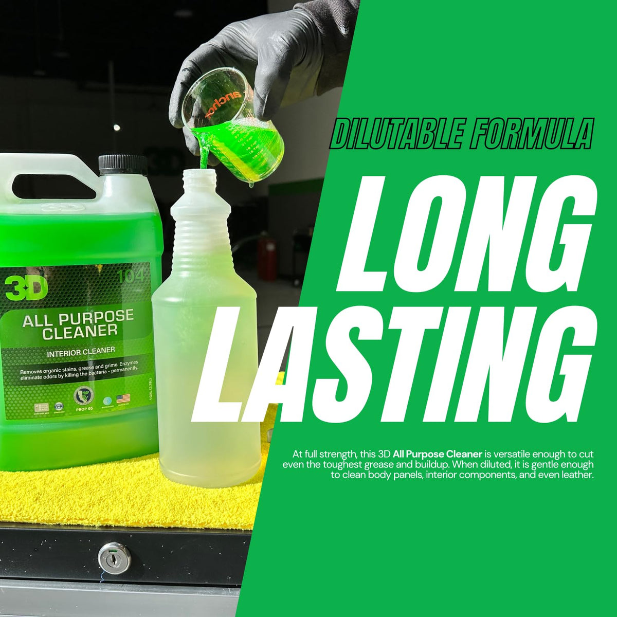 3D all purpose cleaner sprayed in engine bay showing degreasing benefit