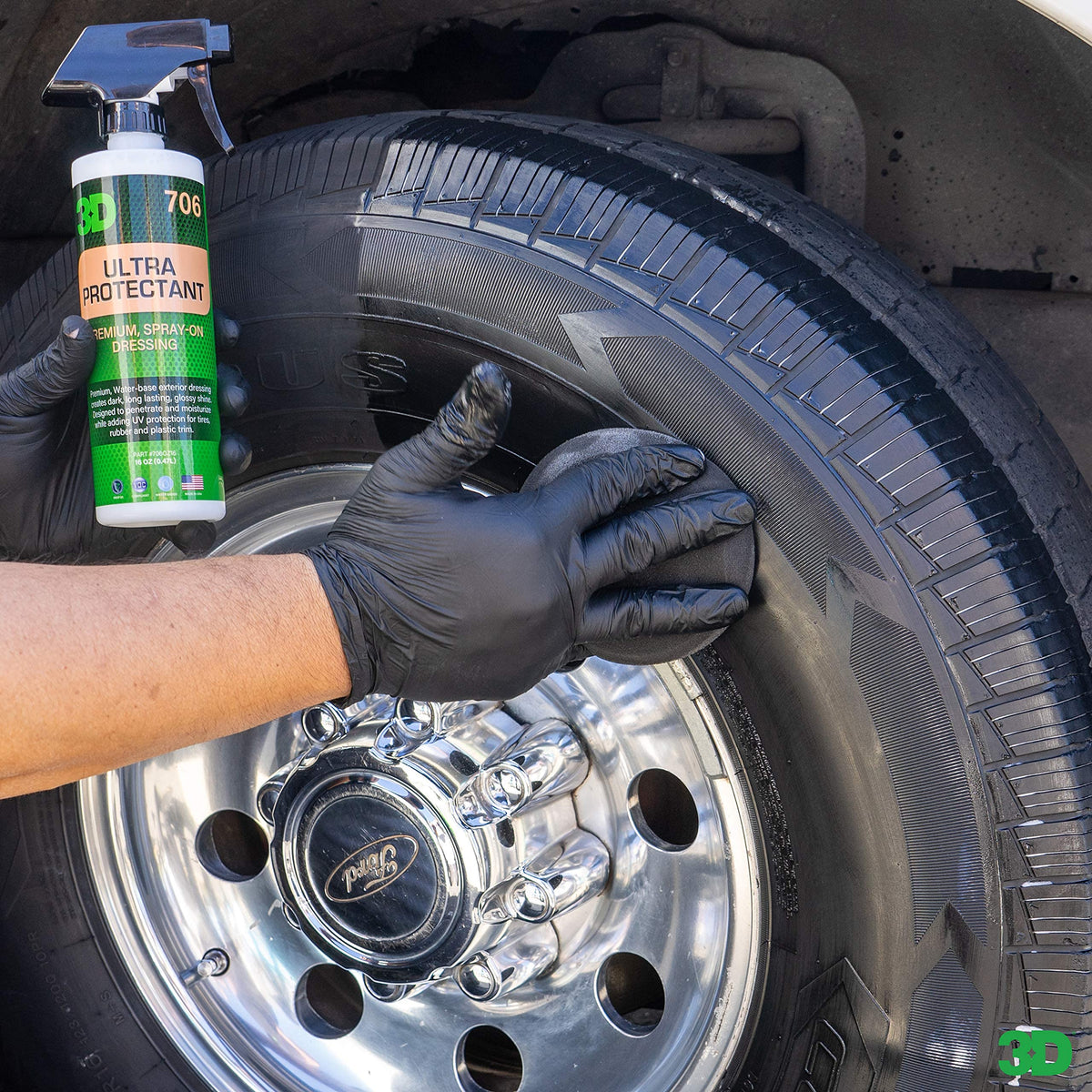 3D spray application on tire demonstrating simple, even coverage