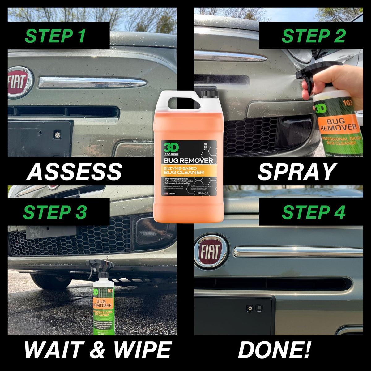 3D bug remover close-up spray texture demonstrating easy application and coverage