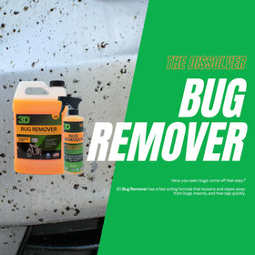 3D spray applied to car bumper, loosens bugs for simple wipe-off