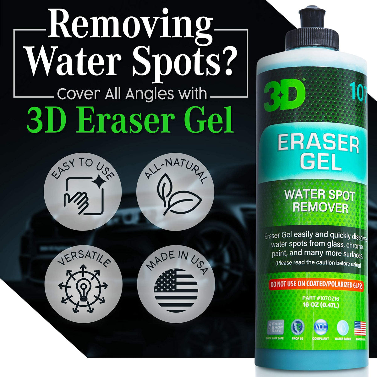 3D Eraser Gel removing mineral residue from chrome trim to restore shine