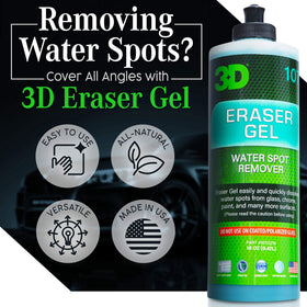 3D Eraser Gel removing mineral residue from chrome trim to restore shine