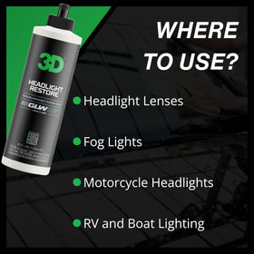 3D GLW finished headlights on car demonstrating improved visibility