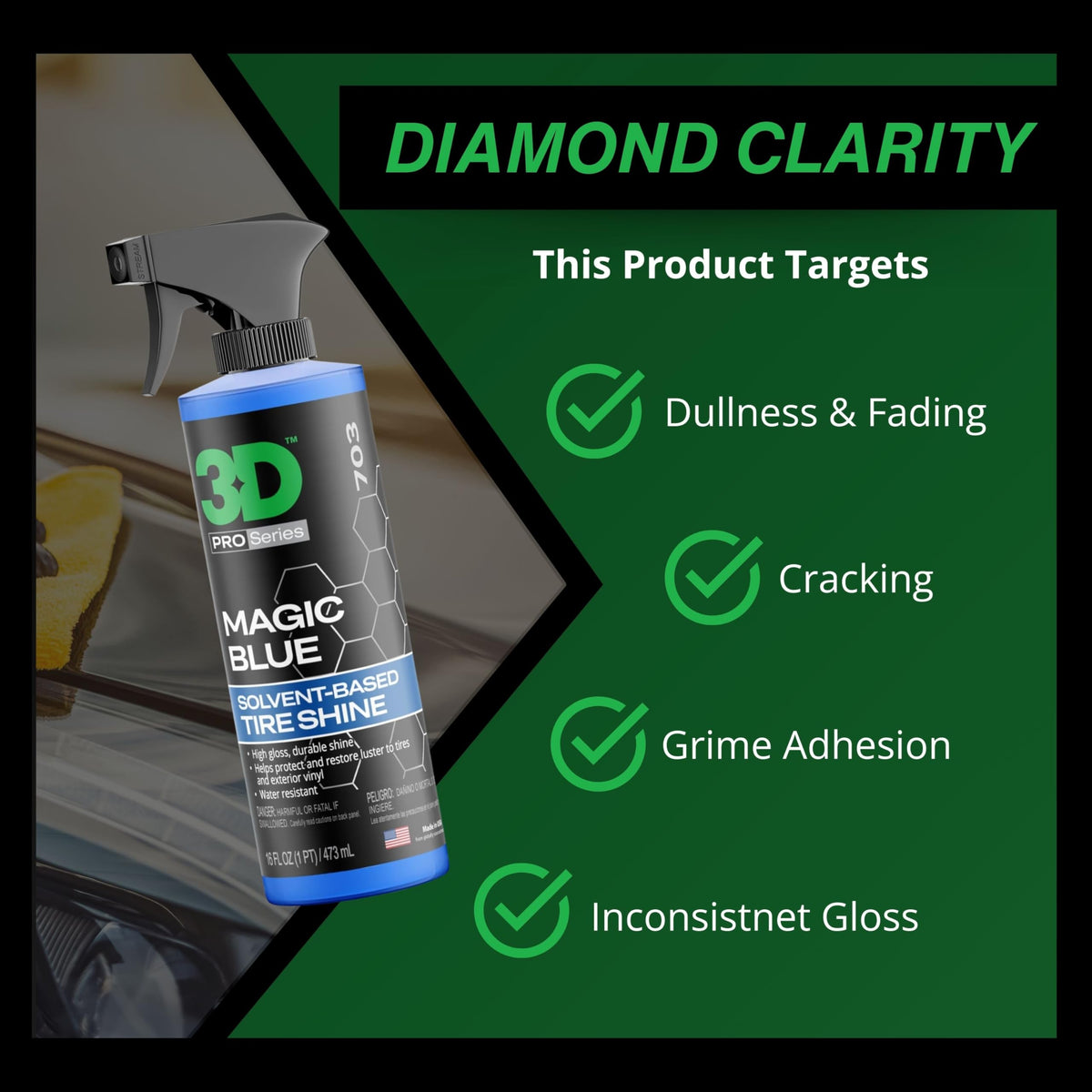 3D Magic Blue on tire without sling showing paint-protection benefit