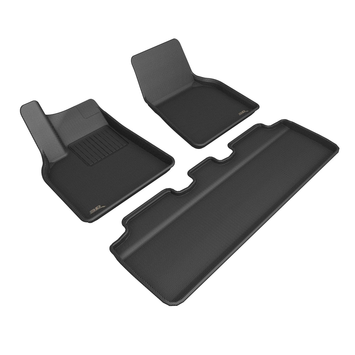 3D MAXpider driver and passenger mats showing precise Tesla Model Y fit and protection