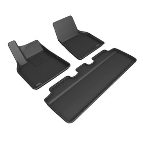 3D MAXpider driver and passenger mats showing precise Tesla Model Y fit and protection