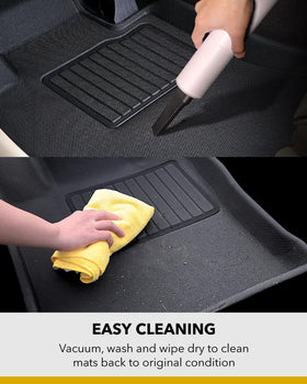 3D MAXpider mats in lifestyle setting inside Tesla, keeps interior clean