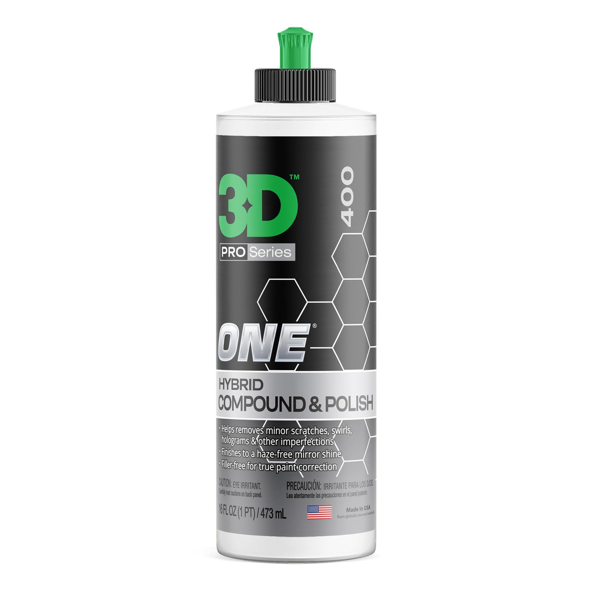 3D One front label showing product name and 16oz size with clear benefits
