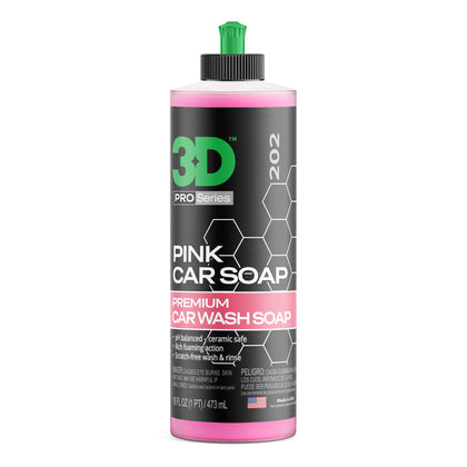 3D Pink Car Soap front label showing product and benefits