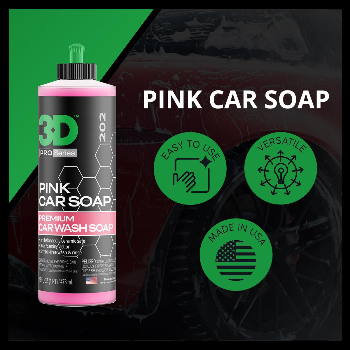 3D Pink Car Soap washed car reflecting high gloss finish