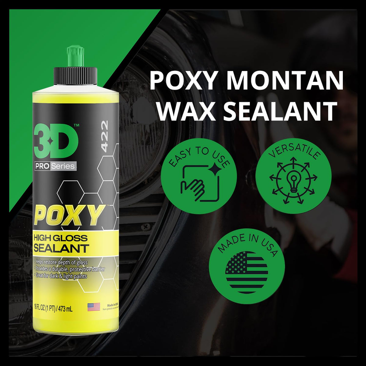 3D POXY on a showroom car showcasing deep wet-look gloss and standout paint enhancement