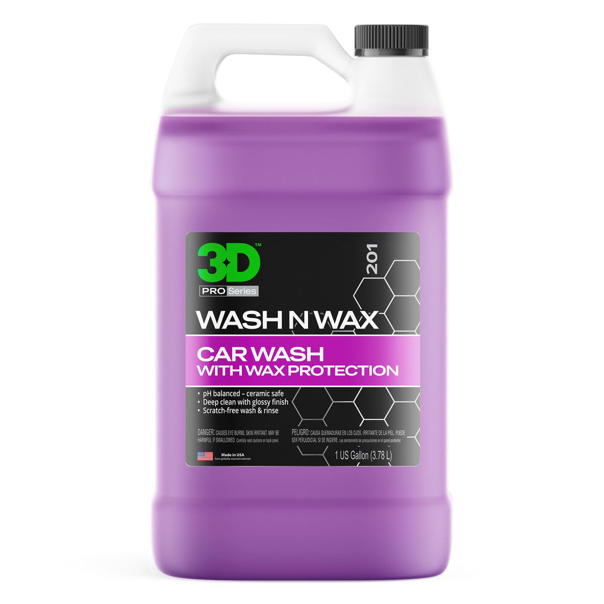 3D Wash N Wax front label showing product name and gallon size for easy identification