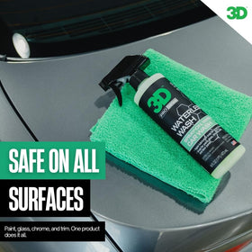 3D waterless being sprayed on car panel demonstrating fast cleaning