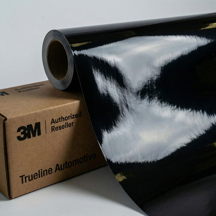 TRUE LINE Automotive 3M gloss black front panel shows sleek mirror-like finish