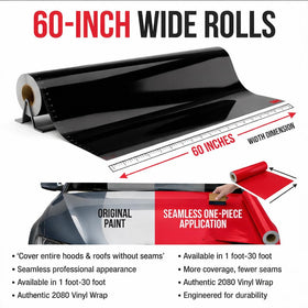 TRUE LINE Automotive 3M gloss black next to ruler shows exact 5ft x1ft sizing benefit