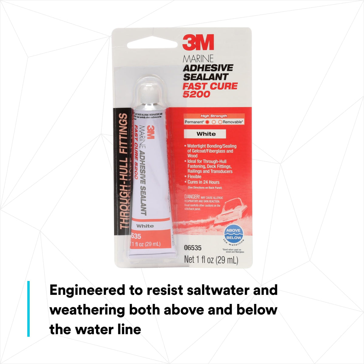 3M 5200 Fast Cure tube beside coin showing compact 3 fl oz size advantage
