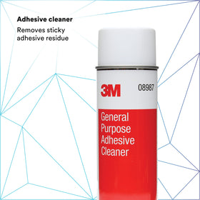 3M adhesive cleaner next to hand for 15 fl oz scale and portability benefit