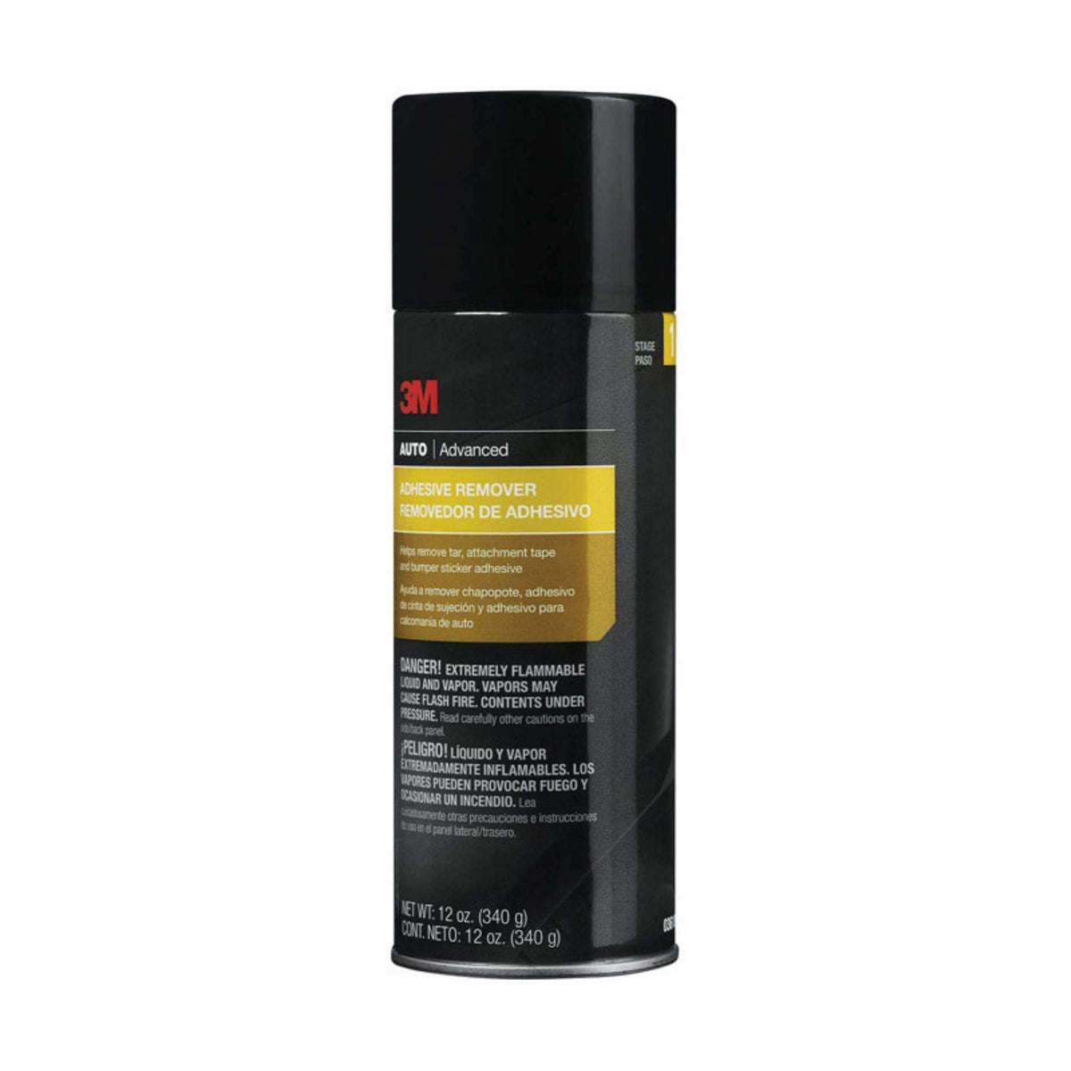 3M adhesive remover aerosol can front showing label and quick residue removal benefit