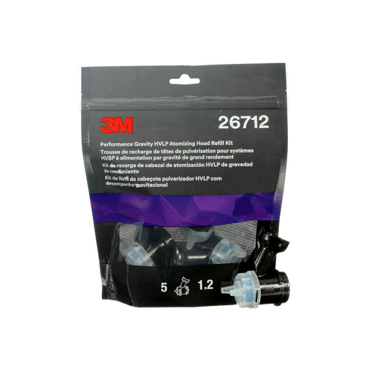 3M atomizing head front packaging showing five nozzles and model clarity benefit