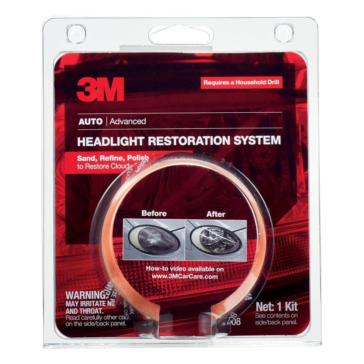 3M before-and-after headlight comparison illustrating improved clarity and appearance