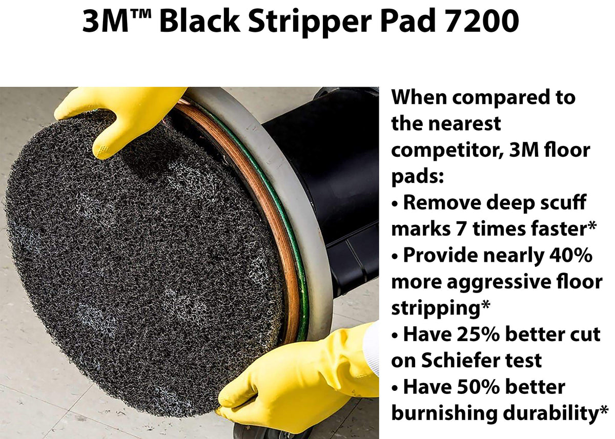 3M Black Stripper Pad close-up of coarse fibers and embedded abrasives for aggressive cut
