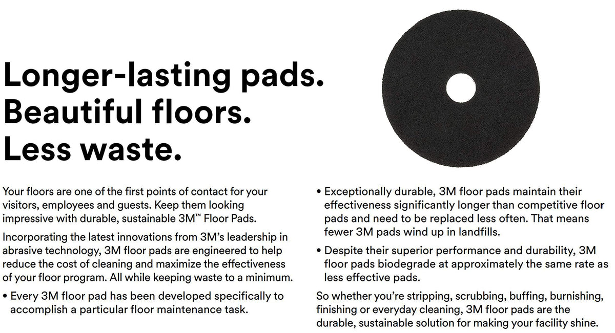 3M Black Stripper Pad in use under a rotary machine removing old finish quickly