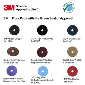 3M Black Stripper Pad edge label highlighting model 7200 and machine compatibility benefits